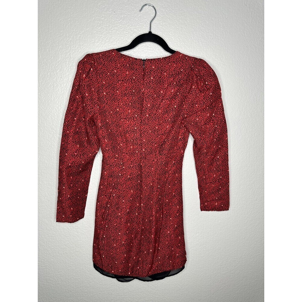 Zara Dress Womens XS Mini V Neck Ruched Party Polka Dot Red Black Long Sleeve - Picture 7 of 7